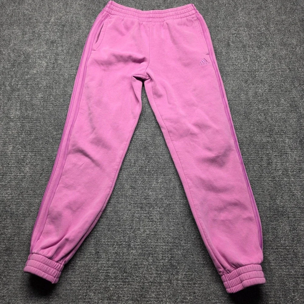 Adidas Girls Joggers XL 16 Pink Fleece Sweatpants 3-Stripes Athletic Pants